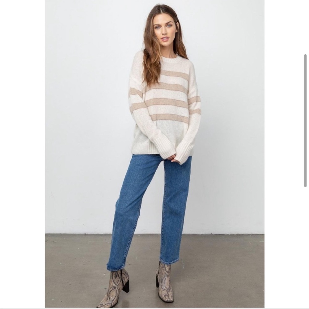 RAILS Ivory Jute Metallic Stripe Cashmere Silk Blend Sweater M - Picture 4 of 13